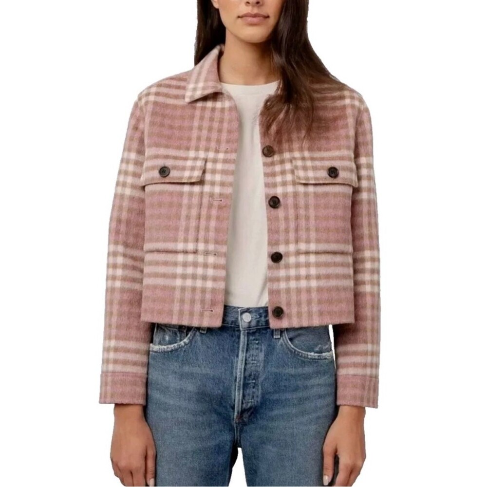 Rails Steffi Plaid Jacket Mauve Ivory Sepia Colorway Wool Blend Button Down Sz L